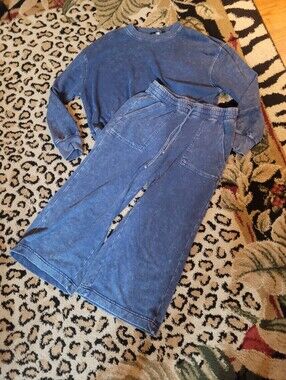 UNIONBAY Stonewashed Blue Wide-Leg Sweatpants Set. Pant Sz Xs